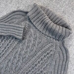 Banana Republic Tan Cotton Chunky Cable Knit Turtleneck Sweater Women's S Gray